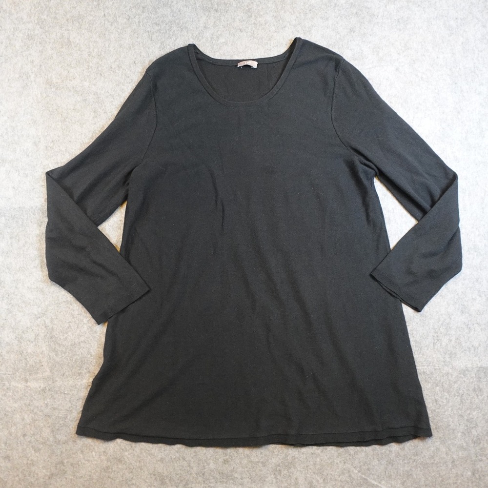 J Jill Top Women M/L? Black Silk Blend Long Sleeve Scoop Neck Tunic Basic